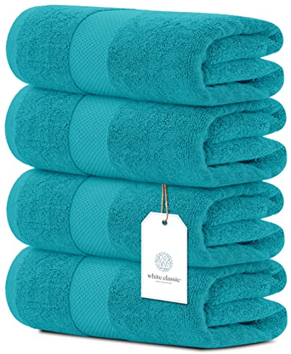 White Classic Luxury Bath Towels Large - Cotton Hotel spa Bathroom Towel |30x56 | 4 Pack | Aqua - color: Aqua