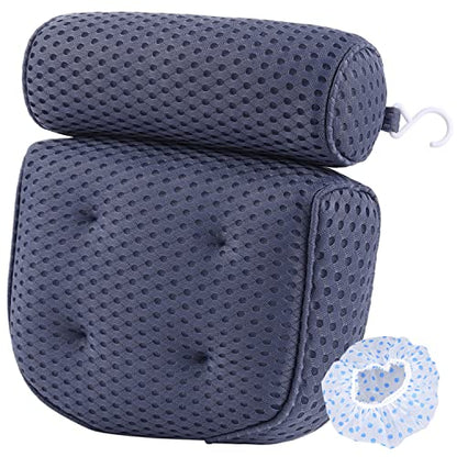 AEROiVi Luxury Bath Pillows for Tub Soft Mesh Strong 6 Suction Cups Blue | Bath Pillow with laundry bag head and neck support Relaxing Bath Washable Quick-Dry Bath Accessories Spa Gifts - color: Denim