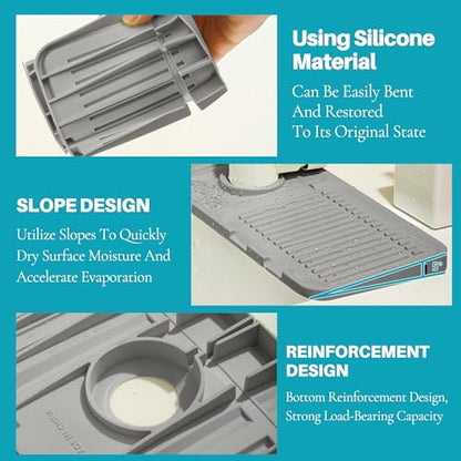Faucet Mat for Kitchen Sink, Silicone Faucet Handle Drip Catcher Tray Mat, Silicone Kitchen Sink Splash Guard, Ideal Protective Tray for Stone Sinks in Kitchen & Bathroom - color: Gray