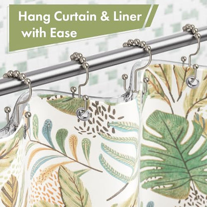 Shower Curtain Hooks, 12PCS Rust-Resistant Metal Double Shower Curtain Rings for Curtain Rolling Shower Hooks, Shower Rings for Bathroom Shower Curtain Rod, Nickel - color: Nickel, style: Modern - Double Hooks