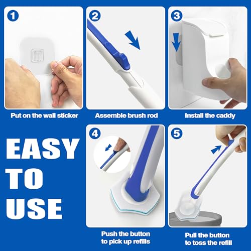JEHONN Disposable Toilet Brush with 64 Wand Cleaner Refills, Wall Mounted Toilet Bowl Brush Holder Set, Bathroom Cleaning System for Sink Bathtub Wash Basin (Blue)