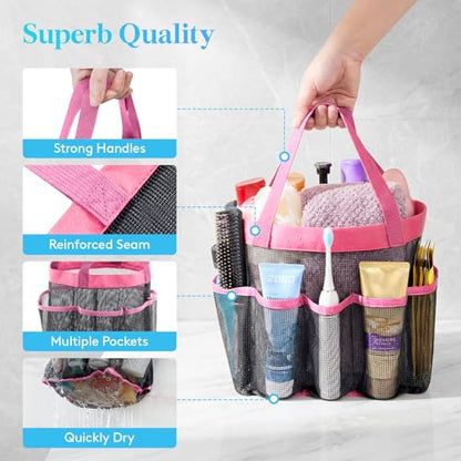 Lifewit Mesh Shower Caddy Portable for College Dorm Room Essentials with 7 Pockets, Freestanding Hanging Organizer Basket, Quick Dry Tote Bag for Camping, Bathroom, Beach, Travel, 1 Pack, Pink | 2 Handles, Freestanding, Quick Dry Tote Bag, 7 Pockets, for