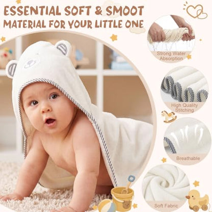Tegeme 24 Pcs Large Hooded Baby Towel with Washcloths,Mixed | Ultra Absorbent, Toddler, 6 Bath Towel, 18 Washcloths 10inch, Coral Fleece, Newborn, Infant, Boy, Girl, Baby Shower, Birthday - style: Mixed