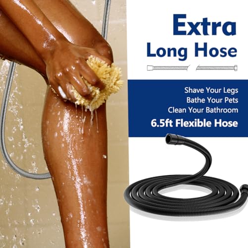 High Pressure 10 Setting Handheld Shower Head, 5" Detachable Showerhead Spray Built-in Power Wash to Clean Tub, Tile & Pets, 79" Extra Long Stainless Steel Hose, Adjustable Bracket - Matte Black - color: Black