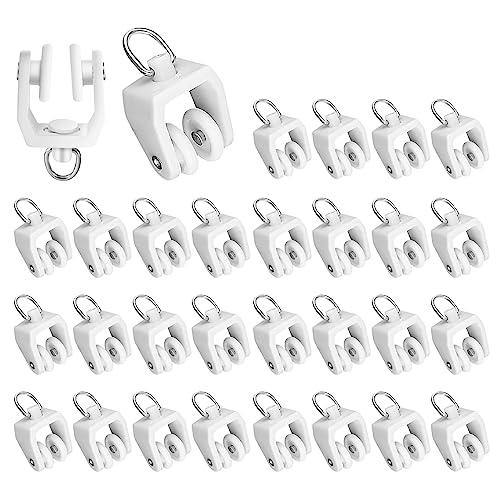 Curtain Track Rollers, 30 Pack Curtain Track Gliders Plastic Twin Wheeled Carriers Drapery Rail Sliding Glider for Windows Shower Rv Curtain Tracks, White - color: White Curtain Track Accessories, size: 30pcs track rollers