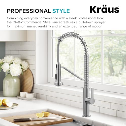 KRAUS Oletto Commercial Style 2-Function Single Handle Pull Down Kitchen Faucet in Spot-Free Stainless Steel, KPF-2643SFS - color: Spot Free Stainless Steel, style: Commercial Style Faucet