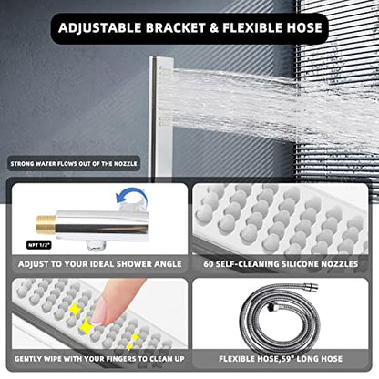Solid Brass Handheld Shower Head Arc Design High Pressure Polished Chrome Hand Shower Wand with Adjustable Supply Elbow Wall Connector Shower Holder and 59″ Stainless Steel Hose Set - color: Polished Chrome