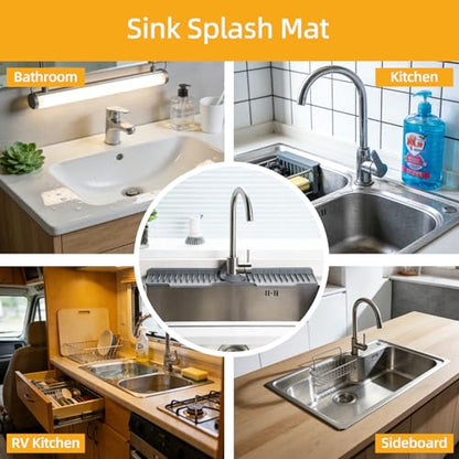 24" Silicone Sink Mat for Kitchen(Released in 2026), 2 PCS Beige | 8° Slope for Quick Self-draining, Sink Splash Guard Behind the Faucet, Narrow Water Splash Guard, for Kitchen&Bathroom Area - color: Beige