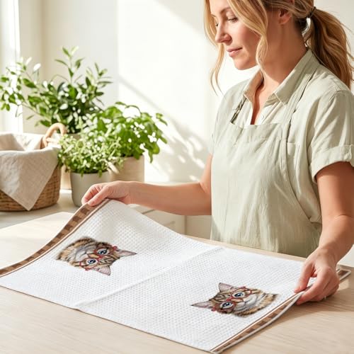 Hanamiya Na 4 Pcs Funny Cat Kitchen Hand Towels 24x14 Inch - color: Multi 1350