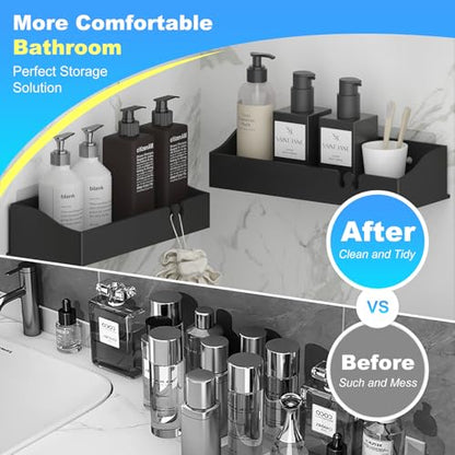 Acrylic Shower Organizer 3 Pack, Acrylic Adhesive Shelves Wall Mounted Bathroom Shower Caddy, No Drilling Required, Suitable for Shower and Kitchen Storage - color: Matte Black