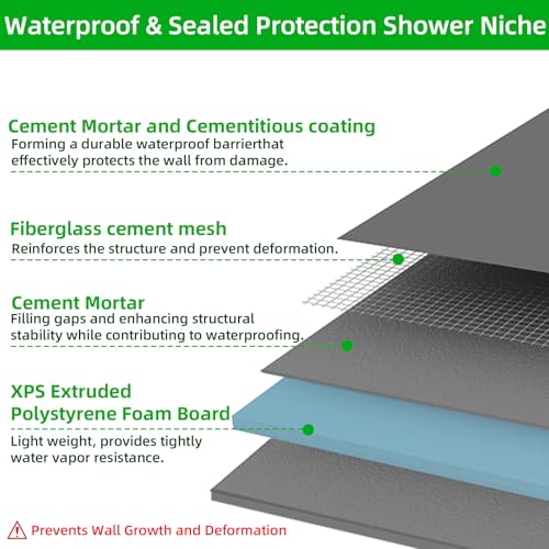 Shower Niche Tile Ready12 x14, Embedded Size 13"x15",Depth 4" | Single Recessed Shower Shelf Niche for Shower Wall,Waterproof Ready to Tile Niche Box for Bathroom Renovation/Showers Storage - size: Inner 12"x14"/Outer 16"x18"