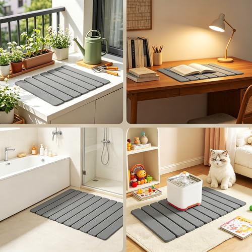 Diatomaceous Earth Bath Mat, Foldable Stone Bath Mat, 23.6 x 15.5 Inch Absorbent, Quick Drying, Diatomaceous Earth Stone Mats for Bathroom, Easy Store, Easy Clean - color: Grey 2pck