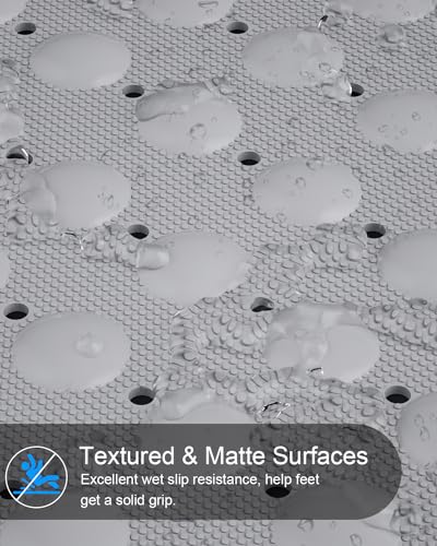 Bath Mat for Tub Shower Mat Non Slip Kids Rubber Shower Tub Mat, 100% Natural Rubber no Plastic Odors Perfect for Baby and Elder, Strong Suction Cups, Textured Mat Surface, 28 X 16 inches, Grey - color: Grey With Drain Holes