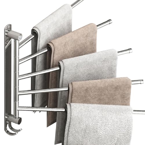 Swivel Towel Rack with Reinforced T-Joint, Thickened SUS304 Steel Rustproof Wall Mount，Towel Racks for Bathroom Wall Mounted，Suitable for Kitchen Towel Holder, Outdoor Towel Rack (5-Arms)