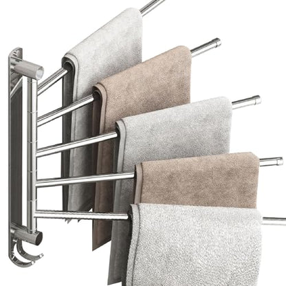 Swivel Towel Rack with Reinforced T-Joint, Thickened SUS304 Steel Rustproof Wall Mount，Towel Racks for Bathroom Wall Mounted，Suitable for Kitchen Towel Holder, Outdoor Towel Rack (5-Arms)
