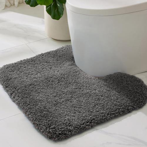 ILANGO Dark Gray Toilet Rugs U Shaped 22" × 24" Non Slip & Super Absorbent Extra Thick Soft, Washable Bath Mats for Bathroom Floor, Microfiber Plush Shaggy Contour Bath Rugs for Toilet,Dry Quick - color: Dark Gray, size: 1'10" x 2' (22''x24'' Toilet Rug)