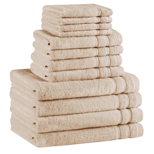 Comfort Spaces 12 Pc Towel Set, 100% Cotton Zero Twist, Beige Tan | Zero Twist Cotton, Quick Dry Ultra Soft, 4 Bath 4 Hand 4 Washcloth, Lightweight Absorbent for Everyday Bathroom Use - color: Beige, size: 12 Piece Towel Set