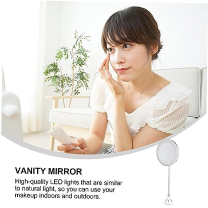 Led Lighted Makeup Mirror Magnify Suction Cup Tabletop for Bathroom Magnifying Cosmetics Mirror - color: White