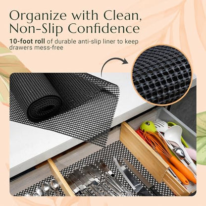 Adjustable Bamboo Drawer Dividers 6 Pack, Expandable Drawer Organizer for Kitchen, Bedroom, Bathroom and Dresser, Each Divider Expands from 12" to 17.5" Height 4.5 – Free Mat Included in Package.