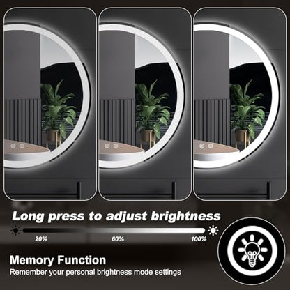 Sweetcrispy 24 Inch Round LED Bathroom Mirror with Lights, Circle Vanity Mirror with Anti-Fog, Dimmable, 3-Color Light, Memory Function, Tempered Glass