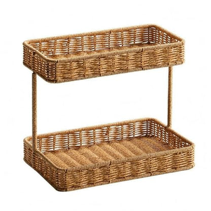 Two Tier Storage Rack Woven Rattan Storage Rack Thickened Edges Countertop Organizer for Vanity Table, Large, Widened Lower Layer - size: Large, Widened Lower Layer