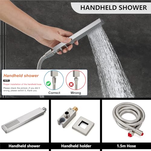 Midanya Shower Faucet Set with Handheld Sprayer,16 Inch,Brushed Nichel | Rough-in Shower Valve and Trim Kit Included,Square Rain Head,Wall Mount Shower System,All Metal,Bathroom - color: Nickel, size: 16 Inch