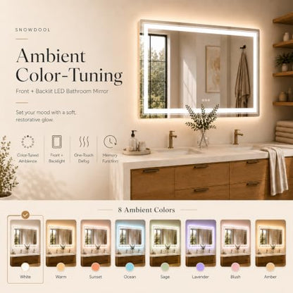Snowdool 28 x 36 in RGB LED Bathroom Mirror, Front and Backlit, Anti-Fog | 8 RGB Backlight Modes, 3 Front Light Colors, Anti-Fog, Tempered Glass - size: 28"L x 36"W