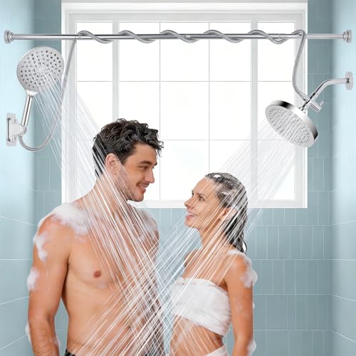 Dual Shower Head for Couples, 6" Fixed Rain Showerhead with 7.5" Large Handheld Shower Double Set, Renter-Friendly, Tandem Shower, SPA-Like, Gift for Women Men, Chrome - color: Chrome