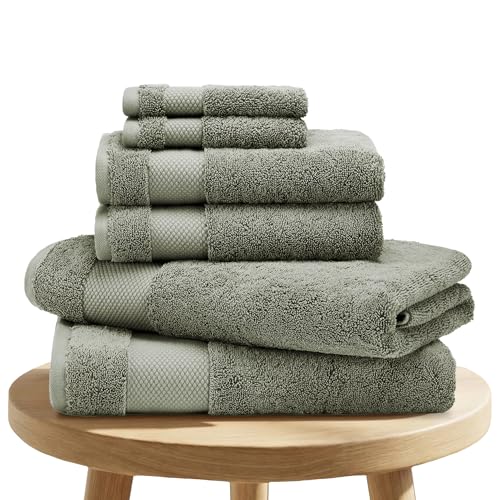BIOWEAVES 100% Organic Cotton Bath Towel Set | 700 GSM Plush 6-Piece Premium Towel Set GOTS Certified, 2 Bath Towels, 2 Hand Towels & 2 Washcloths - Sage - color: Sage, size: 6 Pc Towel Set