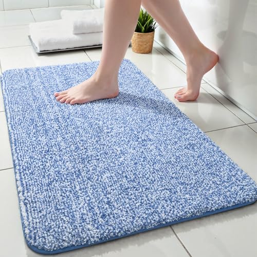 Bathroom Rug 17x24 Inch, Soft Absorbent Small Bathroom Rug for Shower Floor | Enqinar Non Slip Washable Bath Rugs, Plush Thick Microfiber Bath Mat for Tub Sink Vanity, Royal Blue and White - color: Royal Blue and White, size: 17" x 24"