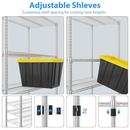 Homdox 5 Tier Heavy Duty Metal Shelves, Storage Racks and Shelving with Wheels, Commercial Adjustable Wire Shelving Unit, Garage Rack Pantry Shelves Kitchen Shelving, Chrome - color: Chrome, size: 24"Dx 48"Wx 82"H, 5 Tier