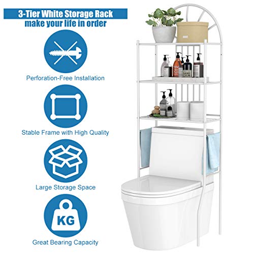 Tangkula Bathroom Space Saver, 3-Tier Over the Toilet Storage Rack, Bathroom Organizer with Metal Frame Shelf for Home Bathroom Laundry, 23 x 13 x 68 Inches, White