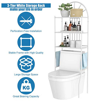 Tangkula Bathroom Space Saver, 3-Tier Over the Toilet Storage Rack, Bathroom Organizer with Metal Frame Shelf for Home Bathroom Laundry, 23 x 13 x 68 Inches, White
