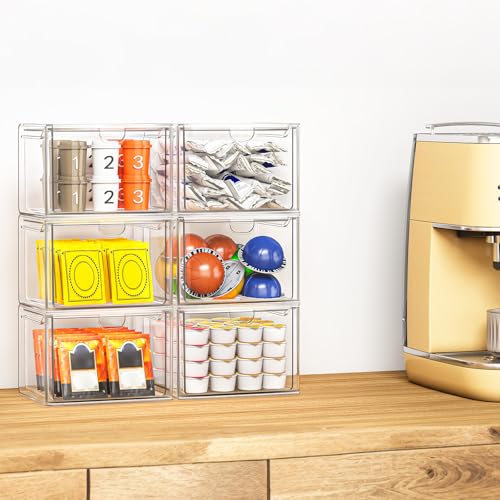 6-Pack Stackable Acrylic Storage Drawers, Small | Smooth-glide drawers, stackable, clear body, dustproof, wipe clean, 6 small, for art tools, makeup, under sink, pantry - style: 6 Small