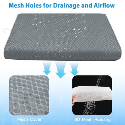 AEROiVi Shower Seat Cushion Non-Slip Silicone Bottom 3D Mesh Washable Gray | Soft Shower Chair Cushion for Benches Quick Drying Washable Mat 3D Mesh Pad with Hook Design Elderly Handicap Disabled - size: Gray