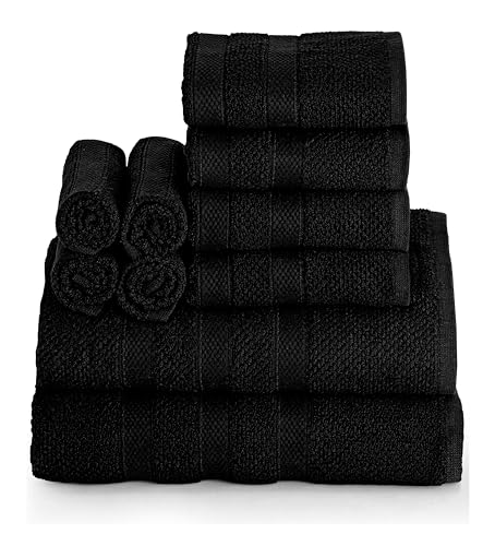 COTTON CRAFT Popcorn Towel Set - Luxurious 10 Piece Towel Set - 100% Cotton - Soft Absorbent 600 GSM Bathroom Towels - 2 Large Bath Towel 4 Hand Towel 4 Wash Cloth - Hotel Spa Shower Pool Dorm - Black - color: Black
