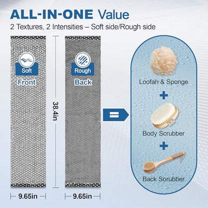 5 Pack Back Scrubber for Shower – Exfoliating Shower Towel, Japanese & Korean Scrub Washcloth, Body Exfoliator, Loofah/Luffa Sponge Bath Cloth, Exfoliating Scrub Towel, Back Washer for Women & Men