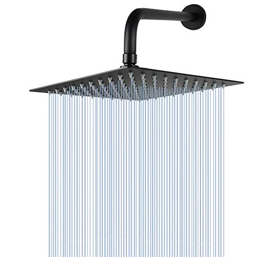 NearMoon Square Rain Shower Head With Extension Arm, Large Stainless Steel Rainfall Shower-Waterfall Full Body Coverage (8 Inch, Matte Black) - color: Matte Black, size: 8 Inch