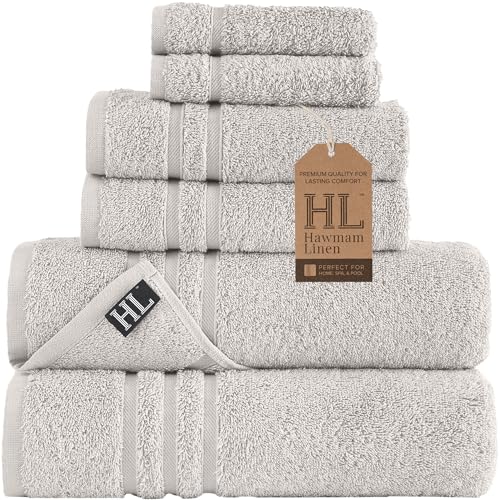 Hawmam Linen Ice Silver 6 Piece Bath Towels Set for Bathroom Original Turkish Cotton Soft, Absorbent and Premium 2 Bath Towels, 2 Hand Towels, 2 Washcloths - color: Ice Silver, size: 6 Piece Towel Set (2 Bath, 2 Hand, 2 Wash)