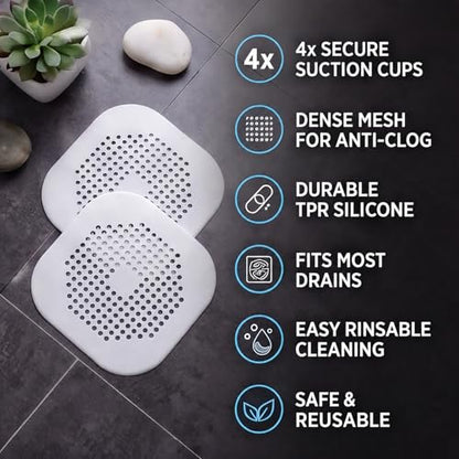 2 Pcs Shower Drain Hair Catcher Kitchen Silicone Sink Strainer Bathroom | Hair Drain Shower Catcher, Silicone Drain Protector Hair Stopper with Suction Cup for Shower Kitchen Bathroom Bathtub Sink - color: White