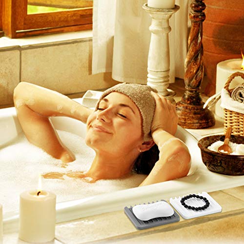 2PCS Soap Dish Holder, Premium Silicone Soap Dishes for Shower Bathroom Kitchen Sinks， Soap Tray Saver Drainer, Self-draining Waterfall, Non-Slip Design, Easy Cleaning (Gray) - color: Gray
