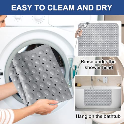 Square Shower Mat Non Slip: 32" x 32" Large Shower Mats for Inside Shower - Soft TPE Cuttable Anti Slip Shower Floor Mat with Drain Holes and Suction Cups - color: Gray