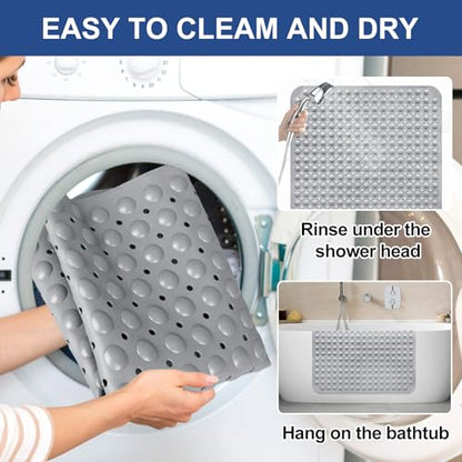 Square Shower Mat Non Slip: 32" x 32" Large Shower Mats for Inside Shower - Soft TPE Cuttable Anti Slip Shower Floor Mat with Drain Holes and Suction Cups - color: Gray