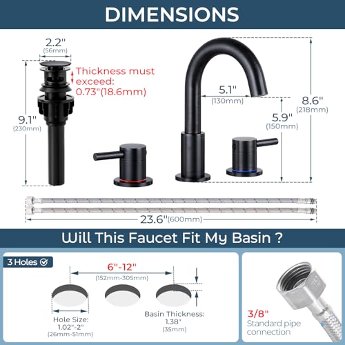 FGKQ 3-Hole 2-Handle Widespread Bathroom Sink Faucet, Oil Rubbed Bronze | Stainless steel, pop-up drain included, 360°swivel spout, for vanity sink 3-hole mount, 8-in widespread - color: Oil Rubbed Bronze