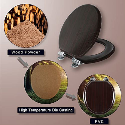Elongated Toilet Seat Molded Wood Toilet Seat with Quietly Close and Quick Release Hinges, Easy to Install also Easy to Clean by Angol Shiold (Elongated, Dark Brown) - color: Dark Brown, size: Soft Close Hinge