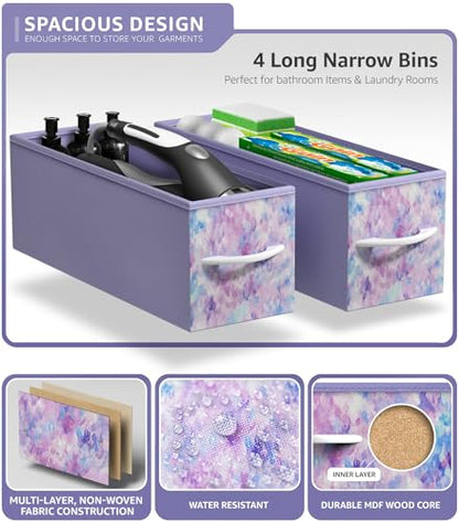 Sorbus Kids Narrow Dresser with 4 Drawers - Vertical Slim Storage Chest of Drawers with Steel Frame, Wood Top & Easy Pull Fabric Bins for Small Spaces, Closets, Bedroom, Bathroom & Laundry - color: Tie-dye Blue/Pink/Purple, style: 4 Drawer