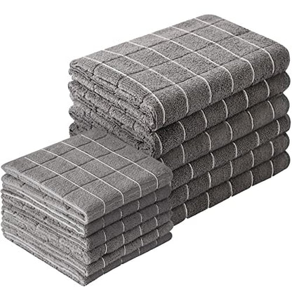 Puomue Microfiber Kitchen Towels and Dishcloths Set, 26 X 18 Inch and 12 X 12 Inch, Set of 12 Bulk Lint Free Dish Towels for Drying Dishes, Grey - color: Grey