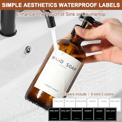 RYTOXILO Amber Glass Soap Dispenser 4 Pack, Hand Soap Dispenser Bathroom with Stainless Steel Pump, 16.9 Fl oz Hand and Dish Soap Dispensers Set Kitchen, Modern Brown Soap Lotion Dispensers Bottle - color: Amber, size: 4 Pack
