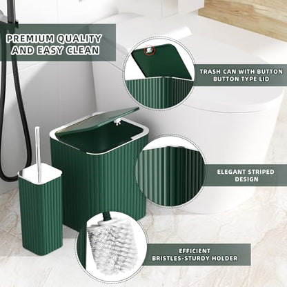 XLHOMO Bathroom Accessories Set - Gorgeous Green Bathroom Set, 10PC Green Bathroom Accessory Set, Bathroom Sets with Toilet Brush, Bathroom Trash Can - size: Bath Set, style: Dark Green&Silver