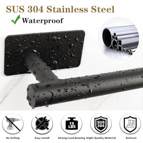 5 PCS Self Adhesive Bathroom Hardware Set, Stainless Steel Towel Rack Set Include Adjustable 24In Bath Towel Bar+Toilet Paper Holder+3 Towel/Robe Hooks Bathroom Accessory(Matte Black) - color: Matte Black, size: 24 In-5 Pcs